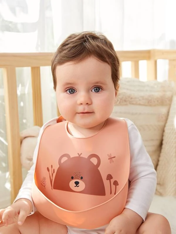 1pc Baby Bear Pattern Bib Orange