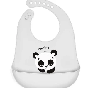 1pc Baby Panda Pattern Bib Light Grey