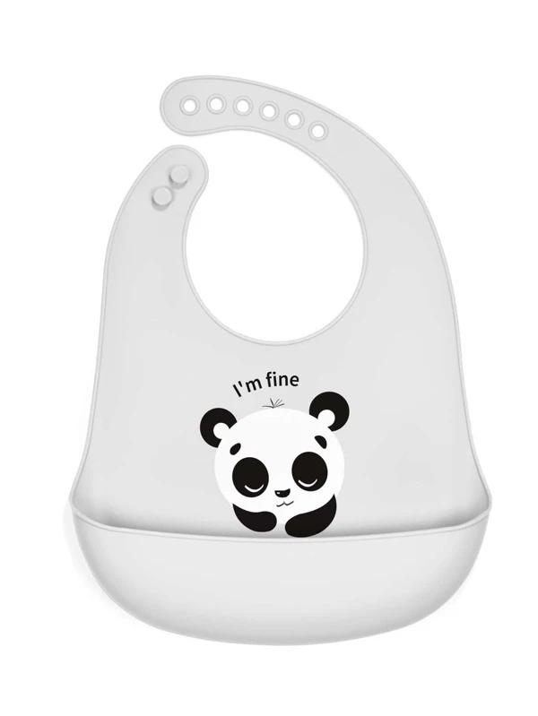 1pc Baby Panda Pattern Bib Light Grey