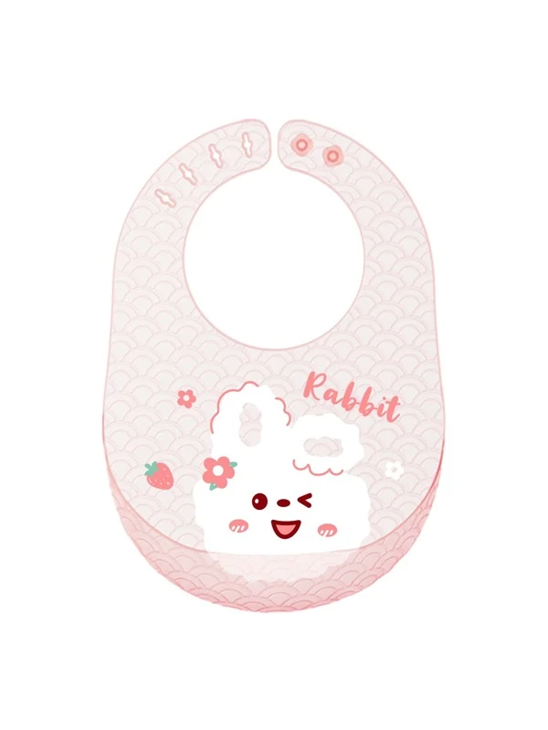 1pc Baby Rabbit Pattern Bib Baby Pink