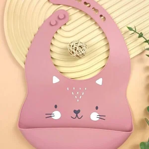 1pc Baby Safe & Easy-To-Clean 6-Level Adjustable Buckle Silicone Bib, Various Animal Print & Color Options, Suitable For Home, Daily Or Outdoor Use Pink