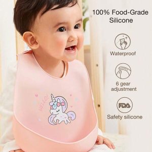 1pc Baby Unicorn & Letter Graphic Silicone Bib Pink