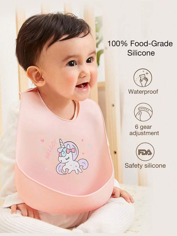 1pc Baby Unicorn & Letter Graphic Silicone Bib Pink