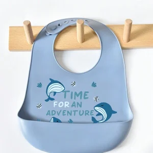 1pc Cartoon Animal Silicone Waterproof And Dirt-Resistant Bib, Suitable For All Seasons, For Infants And Young Children Blue