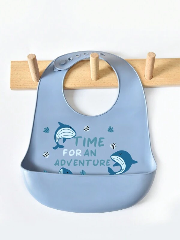 1pc Cartoon Animal Silicone Waterproof And Dirt-Resistant Bib, Suitable For All Seasons, For Infants And Young Children Blue