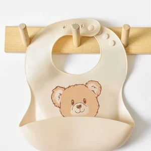 1pc Children's Cartoon Animal Waterproof, Anti-Smudge, Leak-Proof Silicone Bib, Suitable For All Seasons Beige