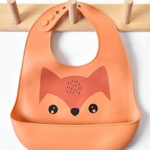 1pc Baby Animal Printed Waterproof, Anti-Dirt, Anti-Leak Silicone Bib For Every Seasons Orange