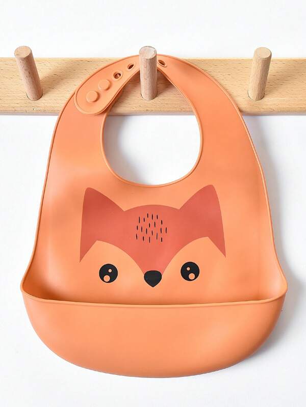 1pc Baby Animal Printed Waterproof, Anti-Dirt, Anti-Leak Silicone Bib For Every Seasons Orange