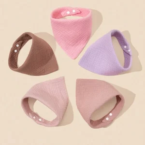 5pcs Pure Cotton Solid Color Baby Bibs Triangle Head Scarf Drool Bibs Multicolor