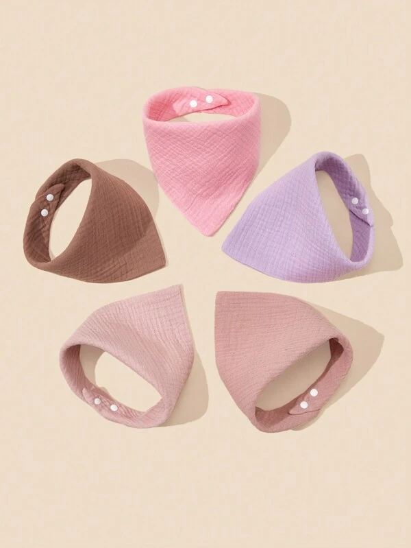 5pcs Pure Cotton Solid Color Baby Bibs Triangle Head Scarf Drool Bibs Multicolor