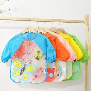 Baby Waterproof Smock Cartoon Long Sleeve Reversible Feeding Bib Apron Multicolor