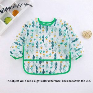 1pc Cactus Print Baby Bibs Waterproof Cartoon Backward Bib, Ins Style Unisex Toddler Apron Green