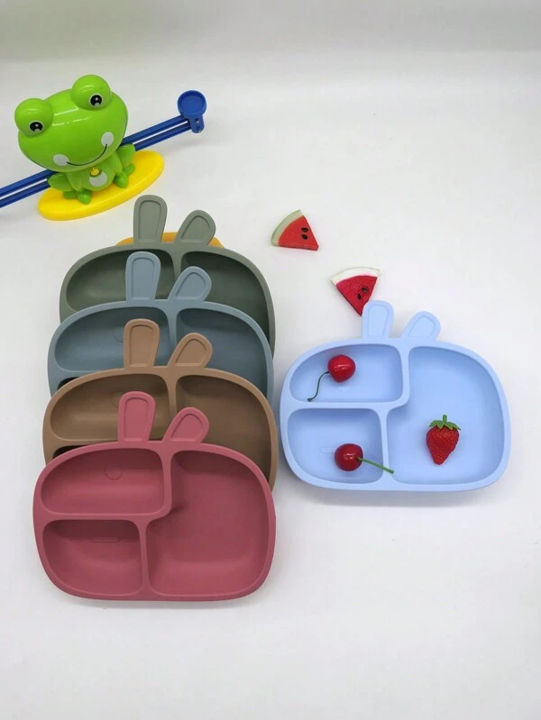 1pc Cute Cartoon Crab-Shaped Silicone Baby Feeding Plate With Suction Cup And Divider Design, Waterproof And Easy To Clean, Suitable For Baby's Complementary Feeding Cartoon Crab