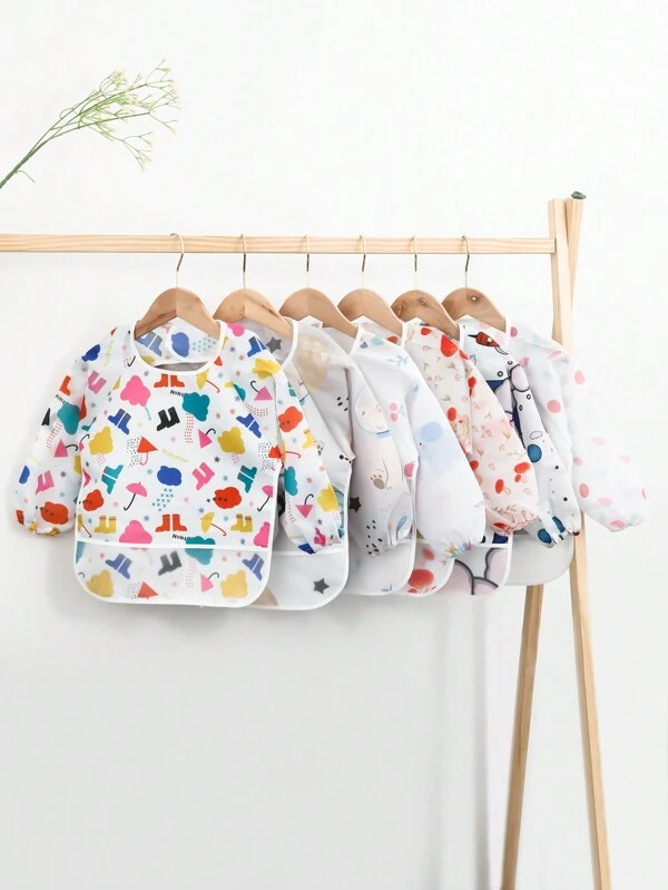 Baby Reversible Long Sleeve Waterproof Smock, Infant Toddler Feeding Bib Painting Apron, Unisex Multicolor