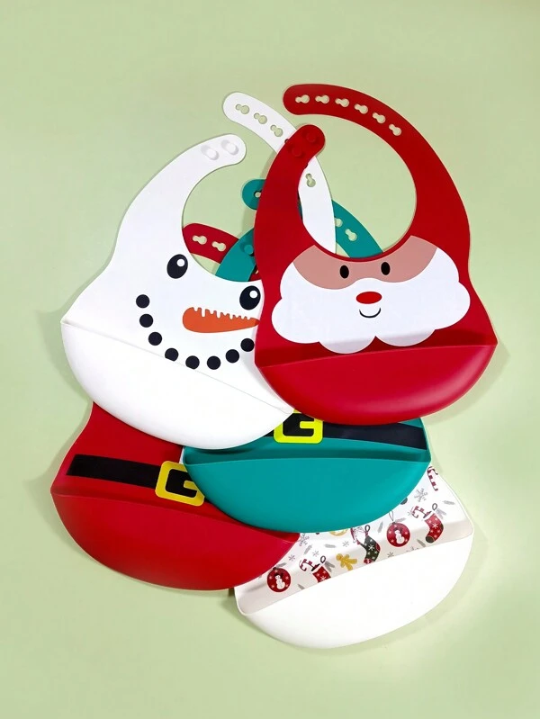 1pc Silicone Christmas Bib With 6 Adjustable Snaps, Easy To Clean, Non-Staining, Daily Use Multicolor