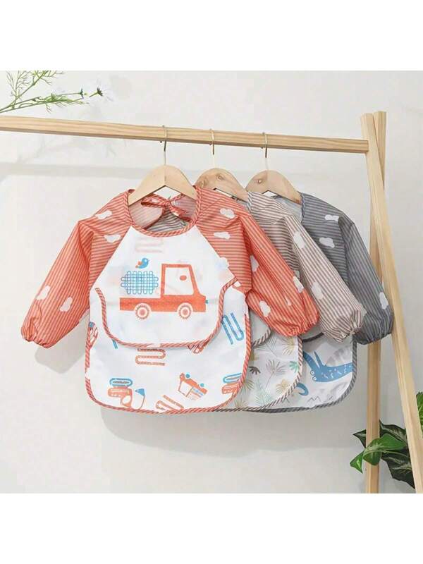 Kids Waterproof Feeding Apron, Baby Boy Girl Bib Cape Clothing, Anti-Stain Eating Smock Multicolor