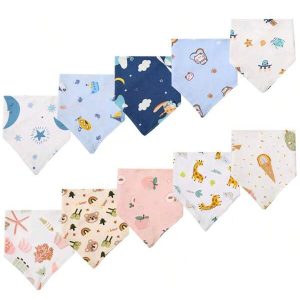 3pcs Random Mixed Color Baby Bibs, Cartoon Printed Double Layer Newborn Saliva Cloth Scarf Baby Triangular Bib